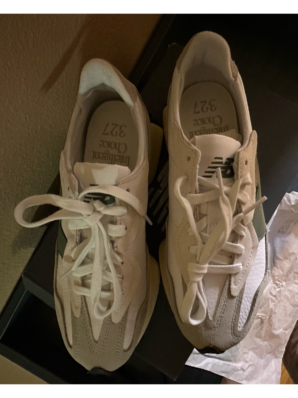 New Balance White Sneakers with Dark Green N - 327 Lifestyle - Picture 3 of 10